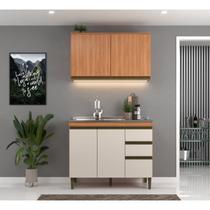 Cozinha Compacta Modulada 2 Peças 3 Gavetas Cecília Marrom/Freijó/Off White Cozinha Compacta Modulada 2 Peças 3 Gavetas Cecília Marrom/Freijó/Off White