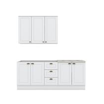 Cozinha Compacta Modulada 200cm Americana 7 Portas 3 Gavetas Henn - Branco/Calcare