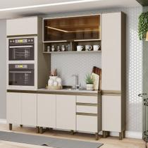 Cozinha Compacta Modulada 226,5cm 4 Peças com Torre Quente 9 Portas 2 Gavetas Connect Henn - Duna/Cristal