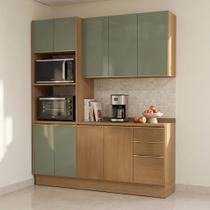 Cozinha Compacta Modulada 3 Peças com Torre Quente Vibra Marrom/Canela/Verde Pistache Super Brilho