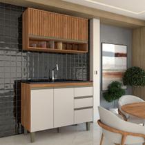Cozinha Compacta Modulada 3 Portas 3 Gavetas Ripado Freijó/Off White - Panorama Móveis Cozinha Compacta Modulada 3 Portas 3 Gavetas Ripado Freijó/Off White - Panorama Móveis