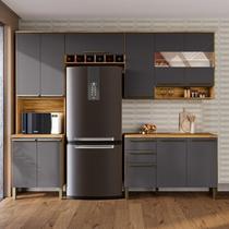 Cozinha Compacta Modulada 4 Peças 11 Portas com Vidro e Tampo 266cm 100% MDF Itália Espresso Móveis Cinza/Amêndoa/Chumbo Cozinha Compacta Modulada 4 Peças 11 Portas com Vidro e Tampo 266cm 100% MDF Itália Espresso Móveis Cinza/Amêndoa/Chumbo