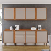 Cozinha Compacta Modulada 4 Peças 8 Portas 4 Gavetas Pérola Bege/Cinamomo/Off White Cozinha Compacta Modulada 4 Peças 8 Portas 4 Gavetas Pérola Bege/Cinamomo/Off White