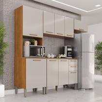 Cozinha Compacta Modulada 4 Peças 9 Portas 2 Gavetas Bella Branco/Cinamomo/Off White