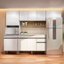 Cozinha Compacta Modulada 4 Peças com Balcão 120cm com Tampo Line Branco/Supremo/Freijó