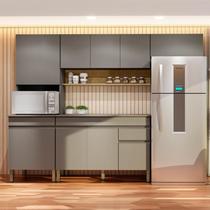 Cozinha Compacta Modulada 4 Peças com Balcão 120cm com Tampo Line Cinza/Gris/Freijó