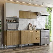 Cozinha Compacta Modulada 4 Peças com Balcão 120cm com Tampo Urbane Branco/Freijó/Supremo/Cp Ripado