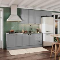 Cozinha Compacta Modulada 4 Peças com Balcão para Pia e Aéreo Emily Cinza/Calcare Cozinha Compacta Modulada 4 Peças com Balcão para Pia e Aéreo Emily Cinza/Calcare