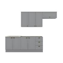 Cozinha Compacta Modulada 4 Peças com Balcão para Pia e Aéreo Emily Cinza/Calcare Cozinha Compacta Modulada 4 Peças com Balcão para Pia e Aéreo Emily Cinza/Calcare