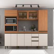 Cozinha Compacta Modulada 4 Peças com Torre Quente Paneleiro e Vidro Reflecta Cecília Marrom/Freijó/Off White Cozinha Compacta Modulada 4 Peças com Torre Quente Paneleiro e Vidro Reflecta Cecília Marrom/Freijó/Off White