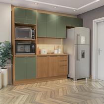 Cozinha Compacta Modulada 4 Peças com Torre Quente Vibra Marrom/Canela/Verde Pistache Super Brilho