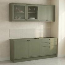 Cozinha Compacta Modulada 4 Peças em MDF 6 Portas 3 Gavetas com Vidro Sevilha Verde Hill