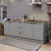Cozinha Compacta Modulada 4 Portas 3 Gavetas Emily Cinza/Nature