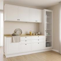 Cozinha Compacta Modulada 5 Peças 2 Balcões com Tampo 2 Armários Aéreos e Cristaleira em MDF Sevilha Branco/Carvalho Cozinha Compacta Modulada 5 Peças 2 Balcões com Tampo 2 Armários Aéreos e Cristaleira em MDF Sevilha Branco/Carvalho