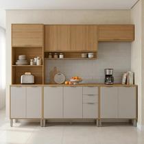Cozinha Compacta Modulada 5 Peças 270cm 11 Portas e 2 Gavetas Colors Marrom Freijó/Cinza Niquel