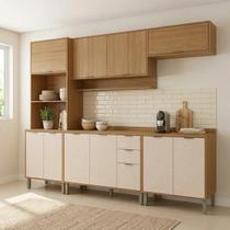 Cozinha Compacta Modulada 5 Peças 270cm 11 Portas e 2 Gavetas Colors Marrom Freijó/Nazca Cozinha Compacta Modulada 5 Peças 270cm 11 Portas e 2 Gavetas Colors Marrom Freijó/Nazca