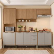 Cozinha Compacta Modulada 5 Peças 270cm 12 Portas e 2 Gavetas Colors Marrom Freijó/Cinza Niquel