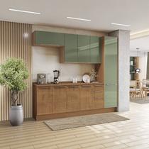 Cozinha Compacta Modulada 5 Peças com Paneleiro Vibra Marrom/Canela/Verde Pistache Super Brilho