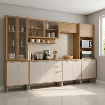 Cozinha Compacta Modulada 6 Peças 340cm 15 Portas e 2 Gavetas Colors Marrom Freijó/Nazca Cozinha Compacta Modulada 6 Peças 340cm 15 Portas e 2 Gavetas Colors Marrom Freijó/Nazca