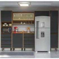 Cozinha Compacta Modulada 6 Peças 6 Portas 8 Gavetas Confort Cinza/Cinamomo/Grafite