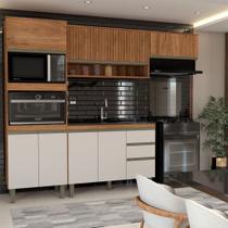 Cozinha Compacta Modulada 7 Portas 3 Gavetas Ripado Freijó/Off White - Panorama Móveis Cozinha Compacta Modulada 7 Portas 3 Gavetas Ripado Freijó/Off White - Panorama Móveis