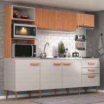 Cozinha Compacta Modulada Alta 6 Portas 3 Gavetas Freijó e Fumê Antonela Cinza Cozinha Compacta Modulada Alta 6 Portas 3 Gavetas Freijó e Fumê Antonela Cinza