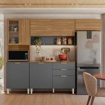 Cozinha Compacta Modulada com Balcão 3 Gavetas Alba Cinza/Amendola/Grafito Cozinha Compacta Modulada com Balcão 3 Gavetas Alba Cinza/Amendola/Grafito