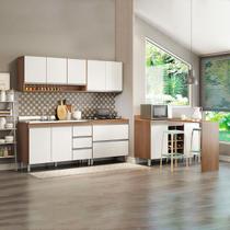 Cozinha Compacta Modulada com Bancada Ilha Sabrina 200x202 Cm 5 Peças MDP Branco MENU