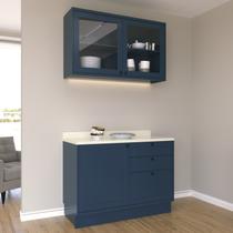 Cozinha Compacta Modulada com Vidro 2 Peças 3 Portas 3 Gavetas Sevilha Azul/Órion/Cinza Argila Cozinha Compacta Modulada com Vidro 2 Peças 3 Portas 3 Gavetas Sevilha Azul/Órion/Cinza Argila