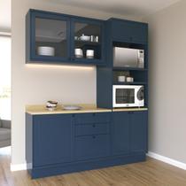 Cozinha Compacta Modulada com Vidro 3 Peças 6 Portas 3 Gavetas Sevilha Azul/Órion/Carvalho Nature Cozinha Compacta Modulada com Vidro 3 Peças 6 Portas 3 Gavetas Sevilha Azul/Órion/Carvalho Nature