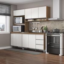 Cozinha Compacta Modulada Completa com Bancada Ilha Sabrina 200x202 Cm 3 Peças MDP Branco MENU