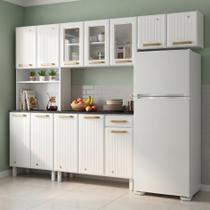 Cozinha Compacta Modulada de Aço 4 Peças com Paneleiro e Nicho para Micro-Ondas 12 Portas 1 Gaveta Diamante Branco