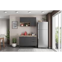 Cozinha Compacta Modulada Firenze 02 Peças 05 Portas 02 Gavetas Cinza/Avena Touch/Grafito