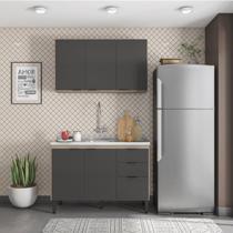 Cozinha Compacta Modulada Firenze 02 Peças 06 Portas 02 Gavetas Cinza/Avena Touch/Grafito