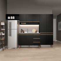 Cozinha Compacta Modulada para Kitnet 280x202Cm 4 Peças MDP Preto - Menu Móveis
