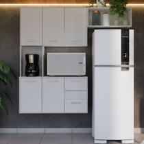 Cozinha Compacta Multiuso com 5 Portas e 2 Gavetas Espaço para Microondas e Geladeira