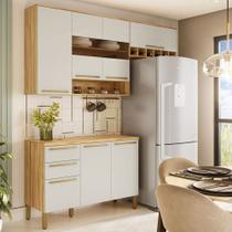 Cozinha Compacta Napoli 7 Portas 2 Gavetas 100% Mdf com Vidro Amêndoa/Off White - Rio Doce