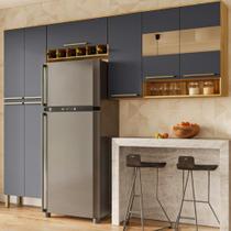 Cozinha Compacta Nápoli Prime 3 Peças 8 Portas Armário Paneleiro Aéreo Geladeira Aéreo Triplo MDF