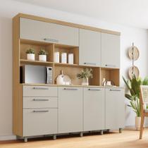 Cozinha Compacta Nesher Nobreza 210cm 7 Portas 2 Gavetas peças - Carvalho/Greige