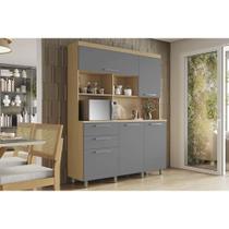 Cozinha Compacta Nobreza c/ 5 Portas e 2 Gavetas 160cm Carvalho/Titânio - Nesher Cozinha Compacta Nobreza c/ 5 Portas e 2 Gavetas 160cm Carvalho/Titânio - Nesher