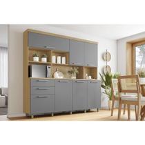 Cozinha Compacta Nobreza c/ 7 Portas e 2 Gavetas 210cm Carvalho/Titânio - Nesher Cozinha Compacta Nobreza c/ 7 Portas e 2 Gavetas 210cm Carvalho/Titânio - Nesher