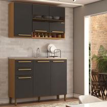 Cozinha Compacta Notte 6 Portas 2 Gavetas 100% Mdf com Vidro Amêndoa/Chumbo - Panorama Móveis Cozinha Compacta Notte 6 Portas 2 Gavetas 100% Mdf com Vidro Amêndoa/Chumbo - Panorama Móveis