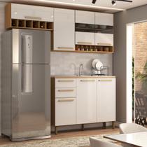 Cozinha Compacta Nottes 7 Portas 2 Gavetas 100% Mdf com Vidro Amêndoa/Off White - Panorama Móveis Cozinha Compacta Nottes 7 Portas 2 Gavetas 100% Mdf com Vidro Amêndoa/Off White - Panorama Móveis