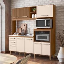 Cozinha Compacta Piatã 7 Portas 3 Gavetas Sem Tampo Ipê/Off White/Ripado Ipê - Nicioli
