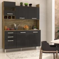 Cozinha Compacta Pratice 6 Portas 2 Gavetas Carvalho/Preto - Panorama Móveis