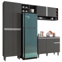 Cozinha Compacta Ravena Balcão 3 Portas + Paneleiro 4 Portas Cinza - AJL