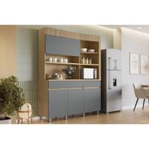 Cozinha Compacta Realeza c/ 4 Portas 5 Nichos e 2 Gavetas 160cm Carvalho/Titânio - Nesher Cozinha Compacta Realeza c/ 4 Portas 5 Nichos e 2 Gavetas 160cm Carvalho/Titânio - Nesher