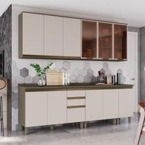 Cozinha Compacta Reflecta 12 Portas 2 Gavetas com Vidro 100% Mdf Duna/Cristal - Henn Cozinha Compacta Reflecta 12 Portas 2 Gavetas com Vidro 100% Mdf Duna/Cristal - Henn