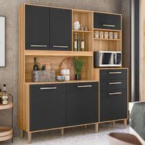 Cozinha Compacta Salsa 6 Portas 2 Gavetas Freijó/Preto Esfera - Nicioli