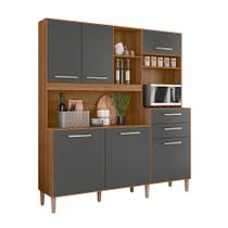 Cozinha Compacta Salsa 6 Portas 2 Gavetas Ipê/Chumbo - Nicioli